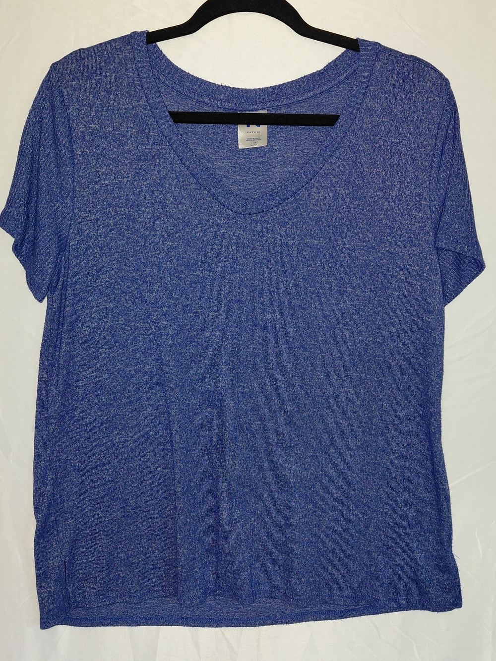 Natori Heathered Royal Blue V-Neck Short Sleeve Top #2295
